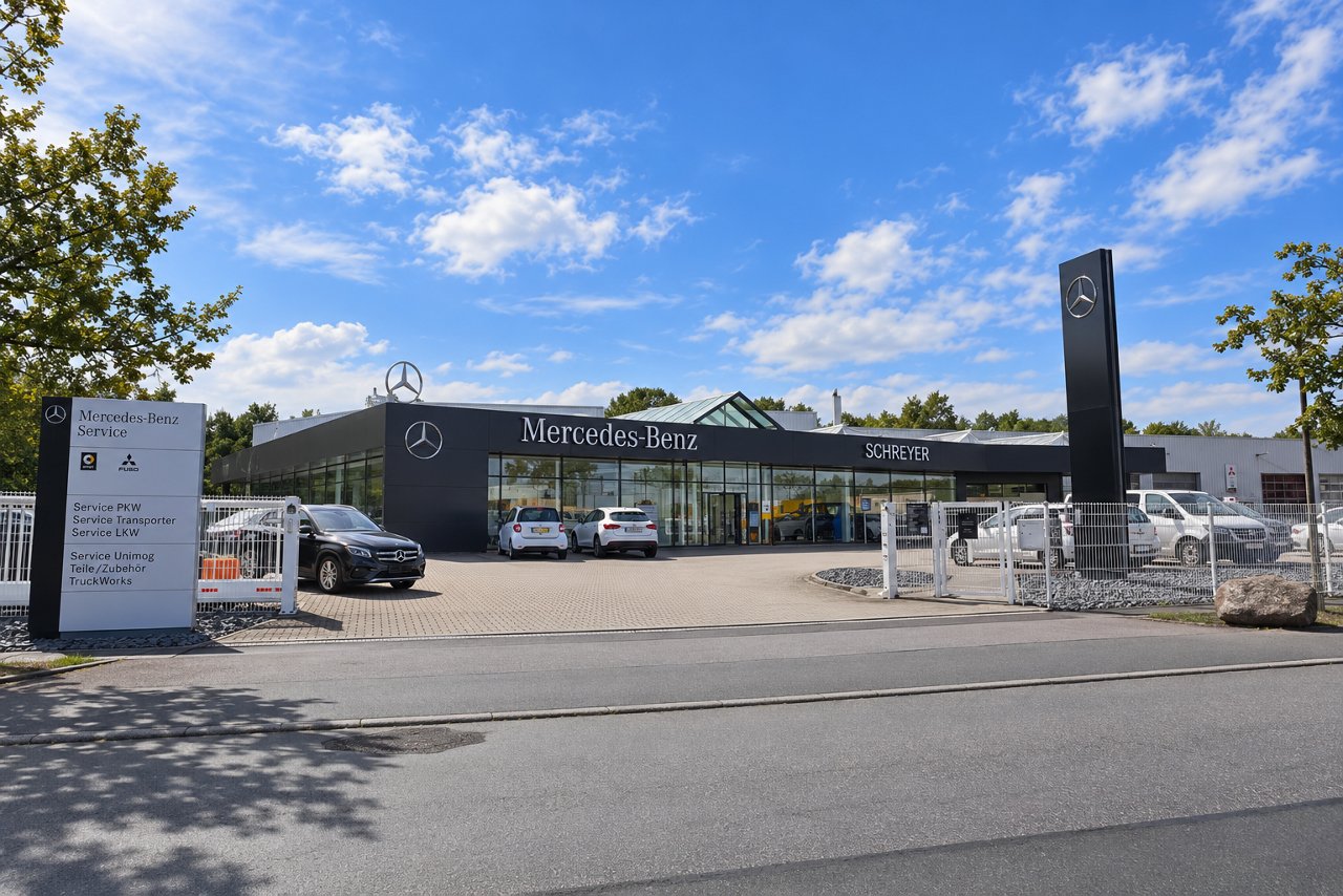 Beratungsgespräch rund um den Lkw-Service in einer Mercedes-Benz Werkstatt