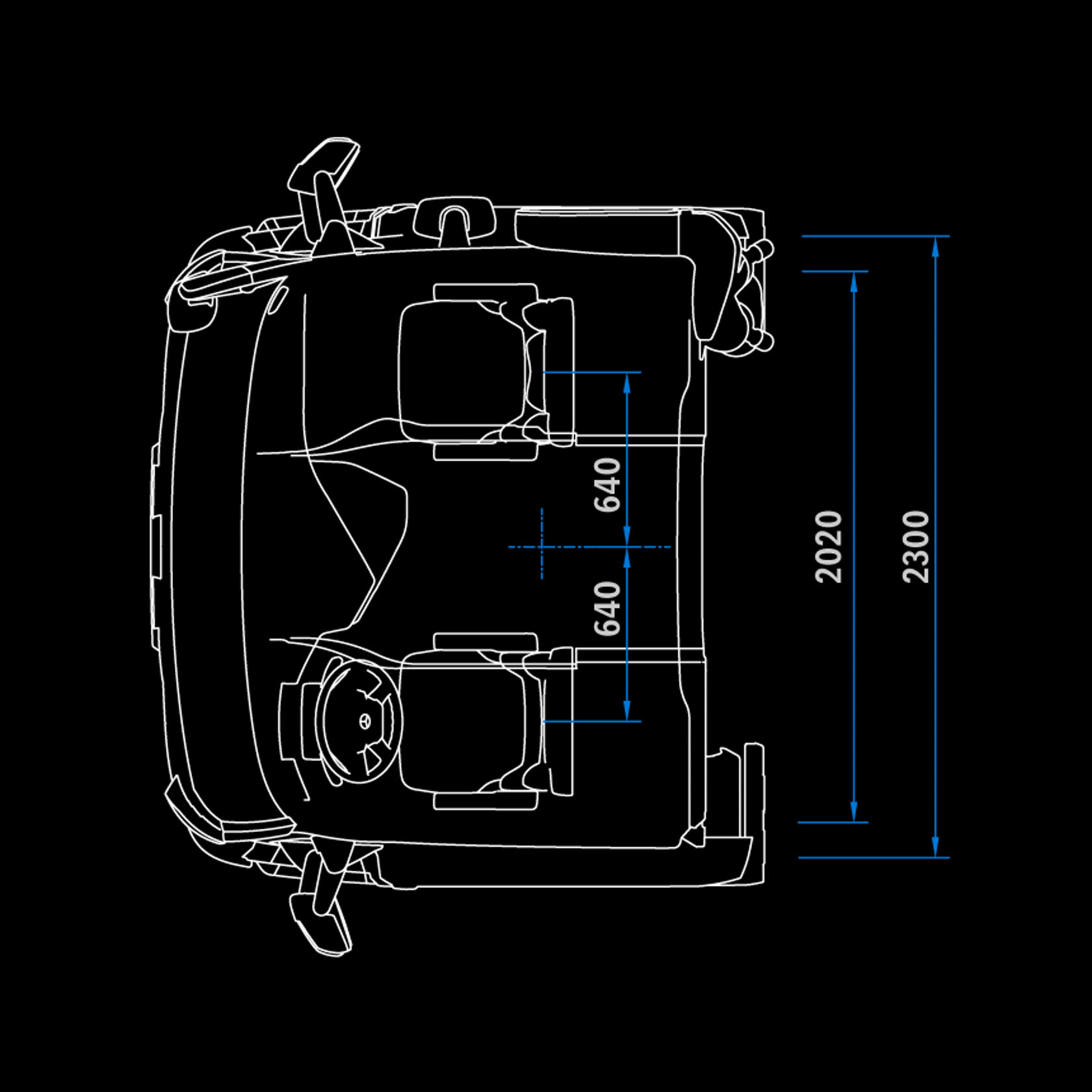 M-cabine Low Roof 2,3 m, tunnel 170, bovenaanzicht