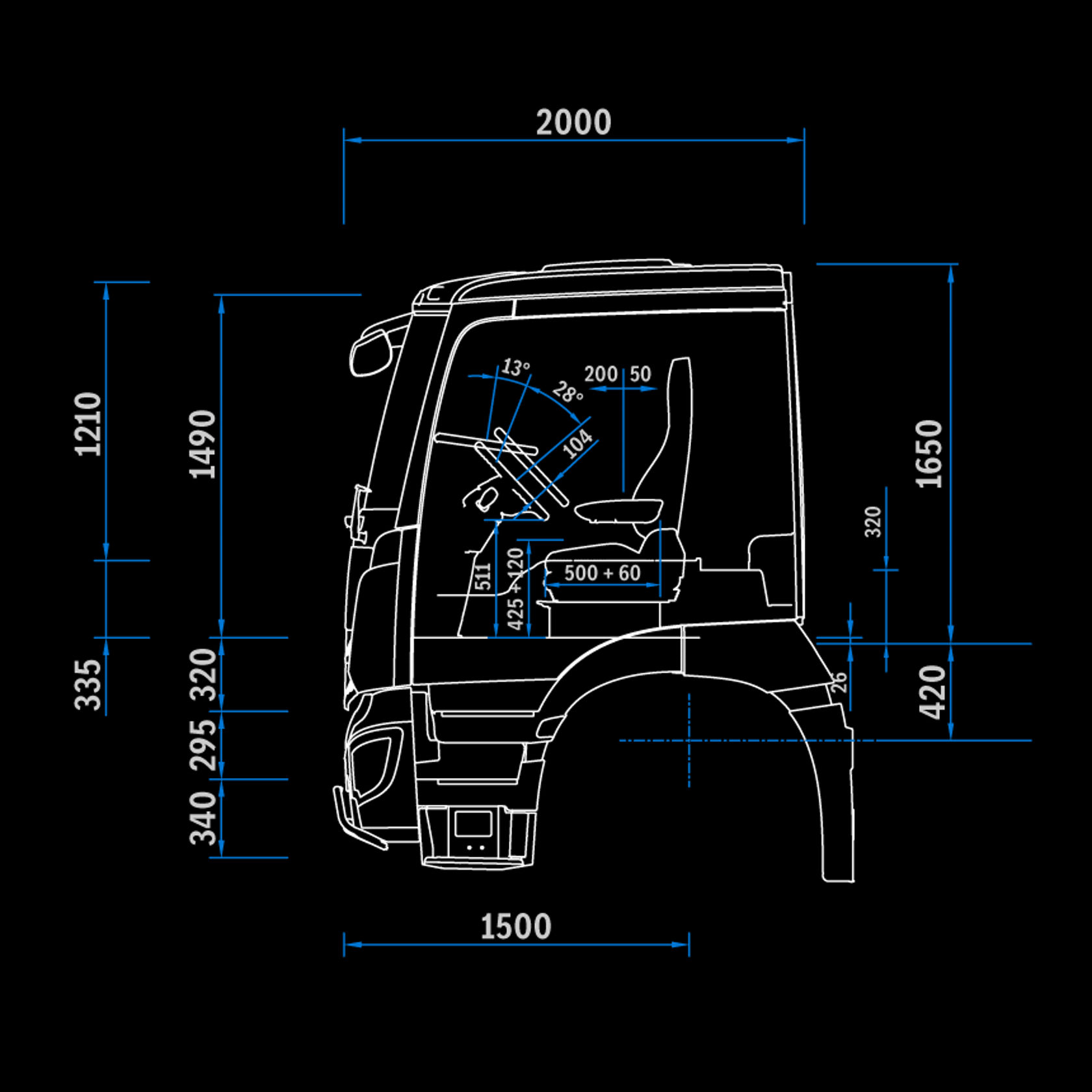 Low Roof M-cab, 2.3 m, 320 mm tunnel, side view