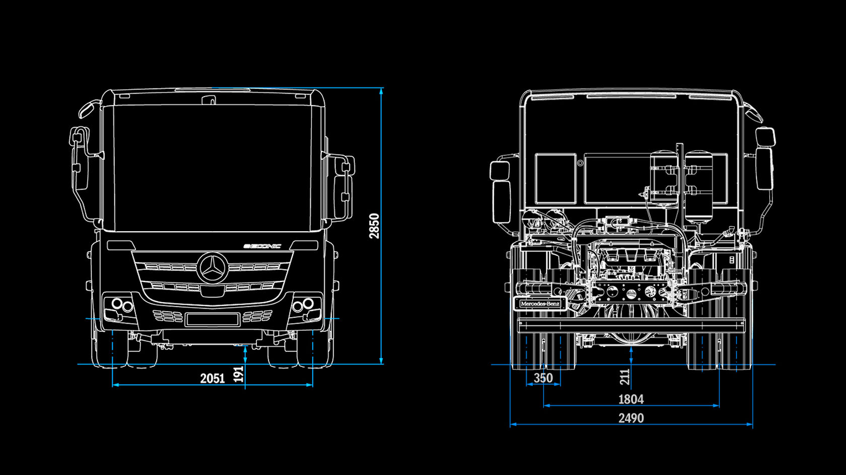 F0R-eEconic-4x2-40 Schemi della vista frontale e posteriore