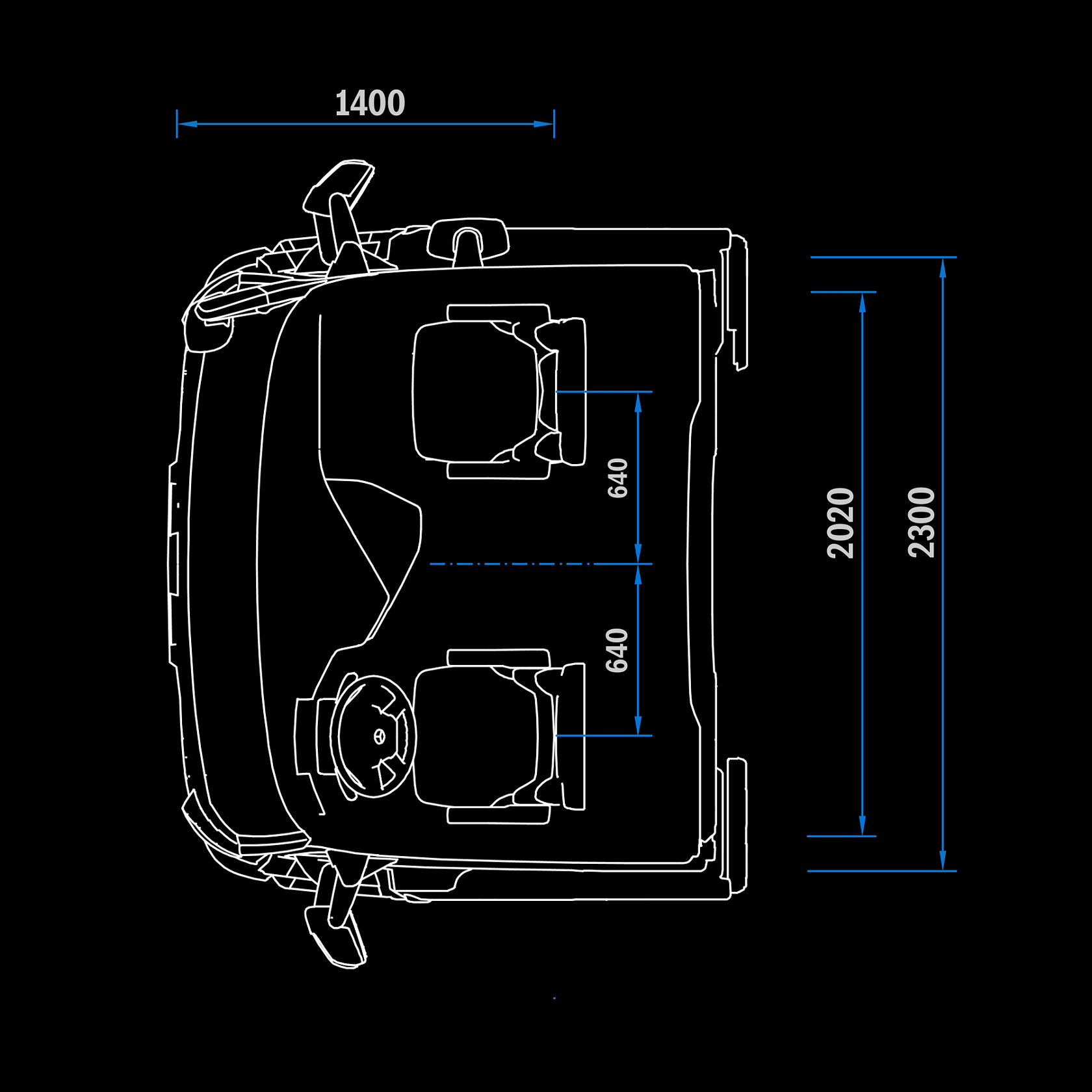 Cabine moyenne ClassicSpace 2,3 m, tunnel 170, vue de dessus