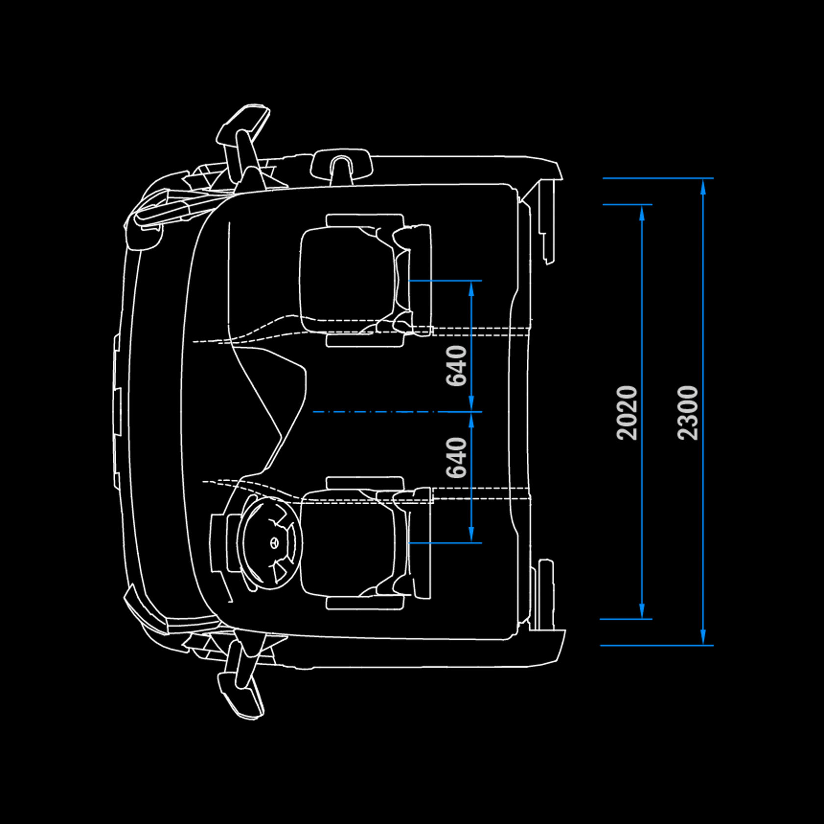 Kabina řidiče M CompactSpace 2,3 m, tunel 170, pohled shora