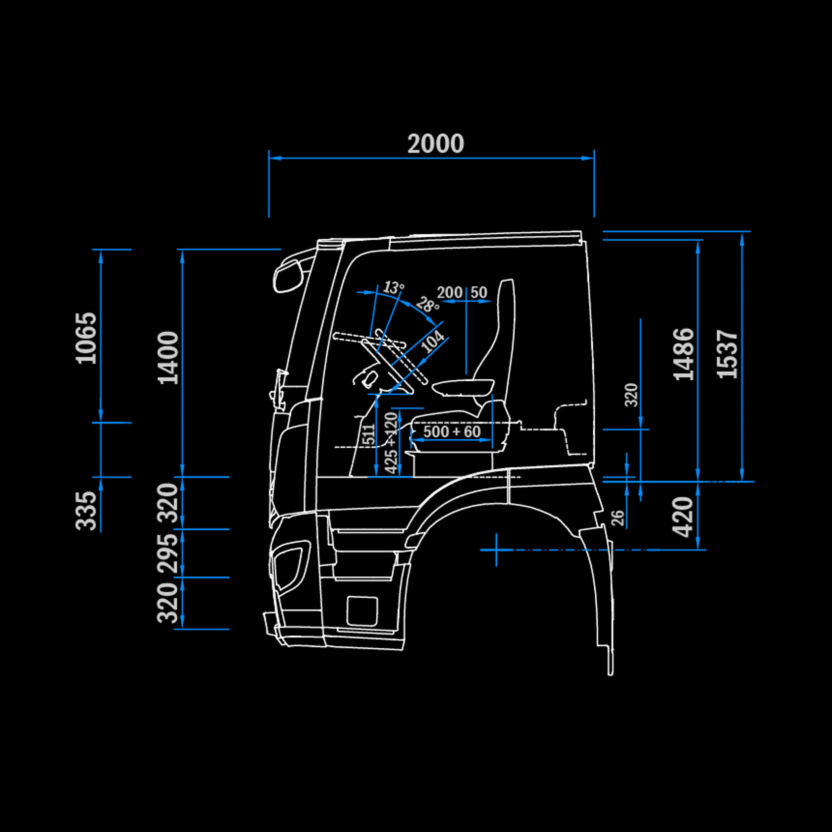 Cabine moyenne CompactSpace, 2,3 m, tunnel 320, vue latérale