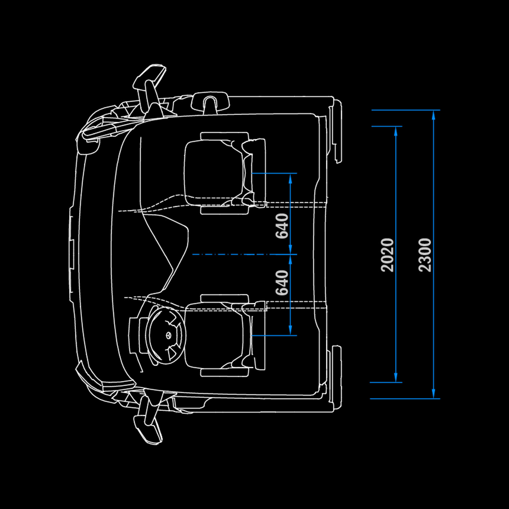 M-cabine CompactSpace 2,3 m, tunnel 320, bovenaanzicht