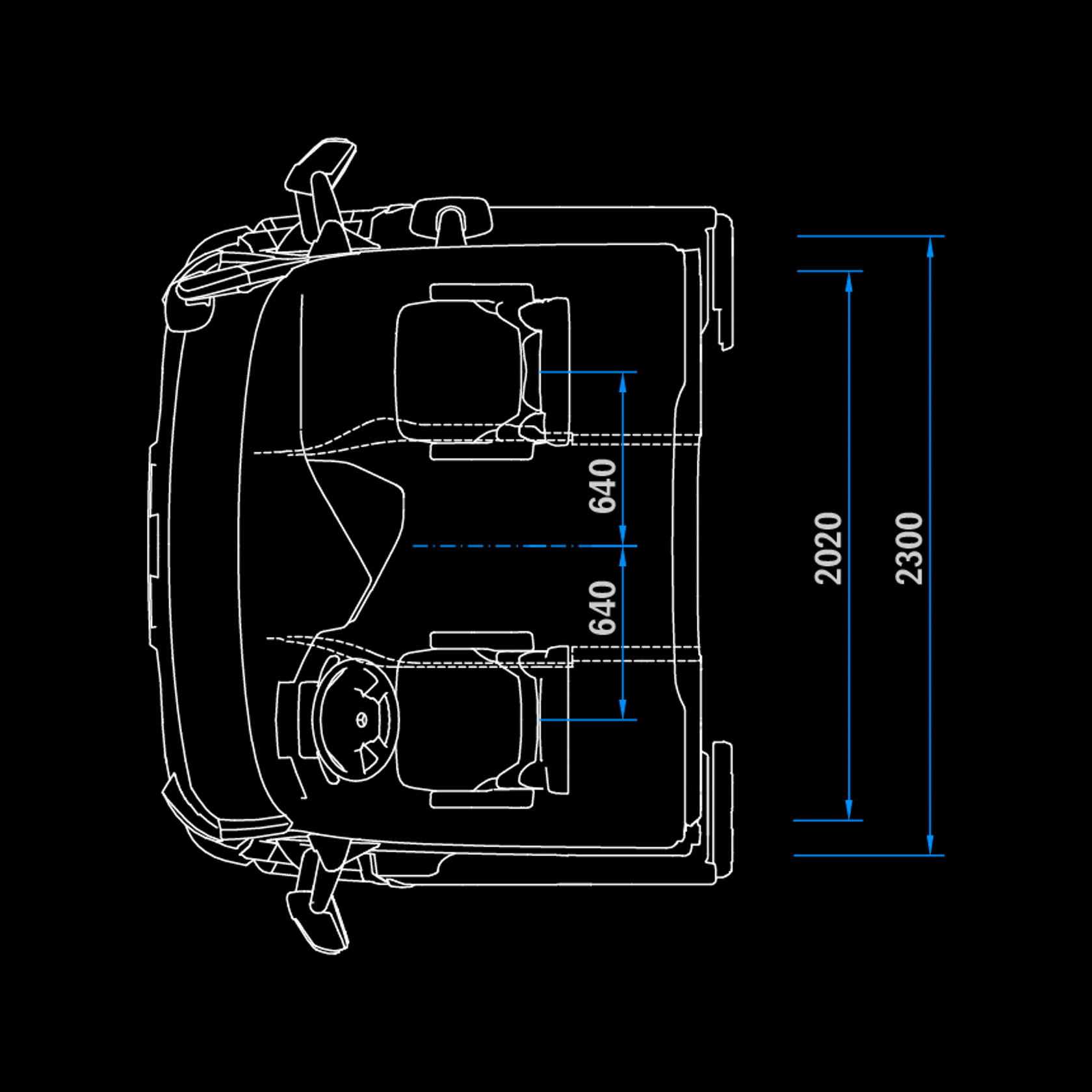 Cabine moyenne ClassicSpace, 2,3 m, tunnel 320, vue de dessus