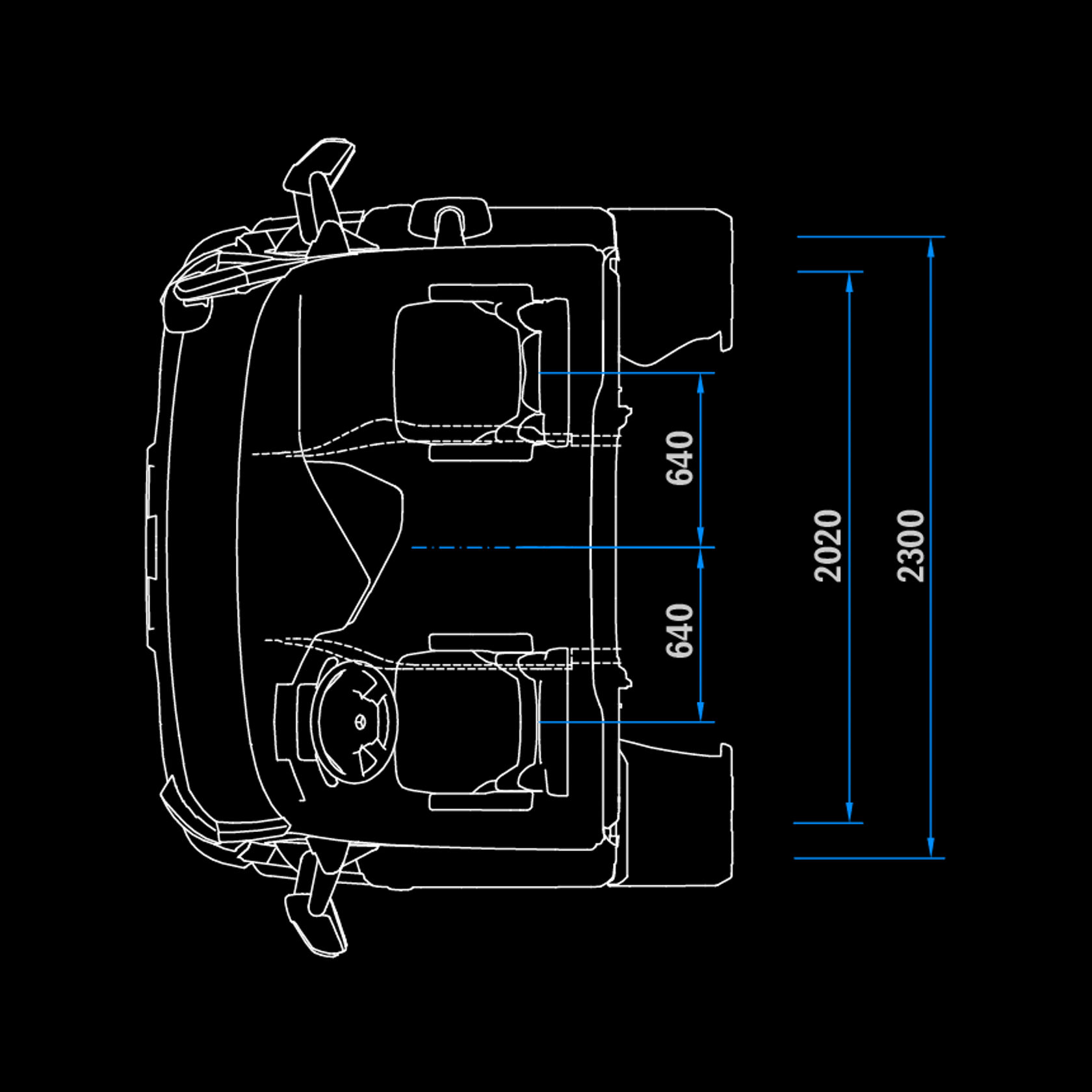 Cabine courte ClassicSpace 2,3 m, tunnel 320, vue de dessus