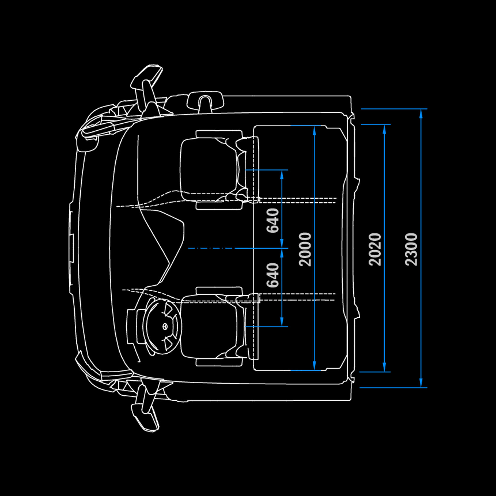 Cabina L ClassicSpace 2,3 m, túnel 320, vista de cima