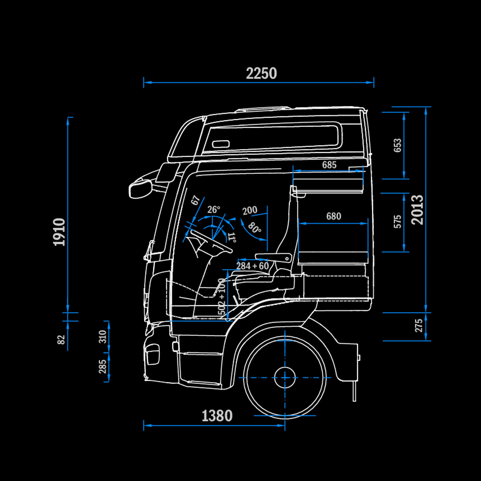 L-cab BigSpace 2.3 m, tunnel, side view