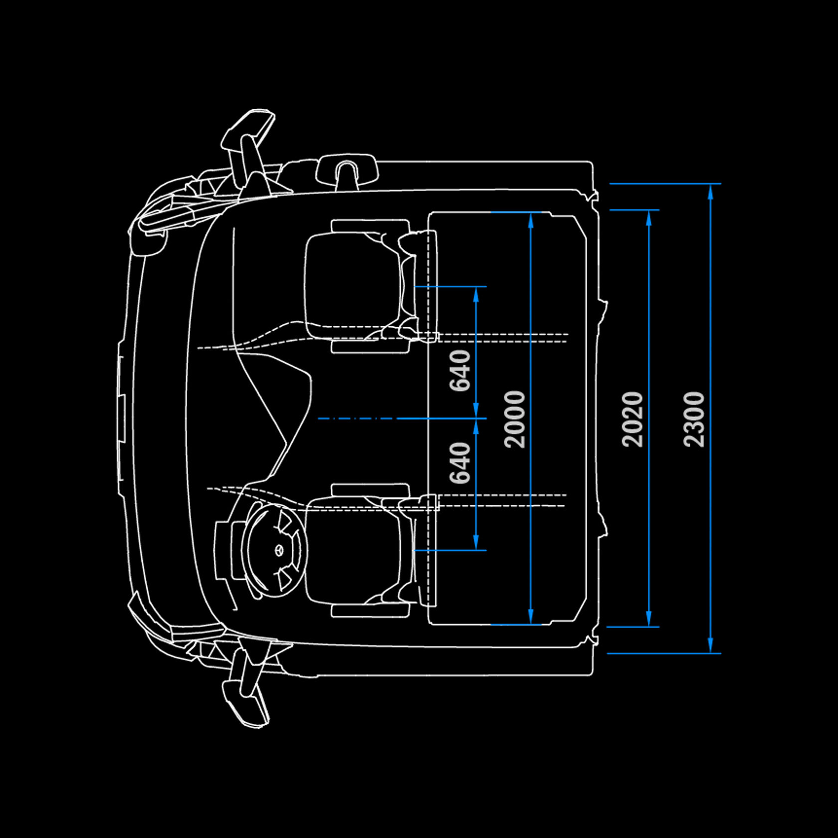 L-cabine, CompactSpace, 2,3 m, tunnel 320, bovenaanzicht