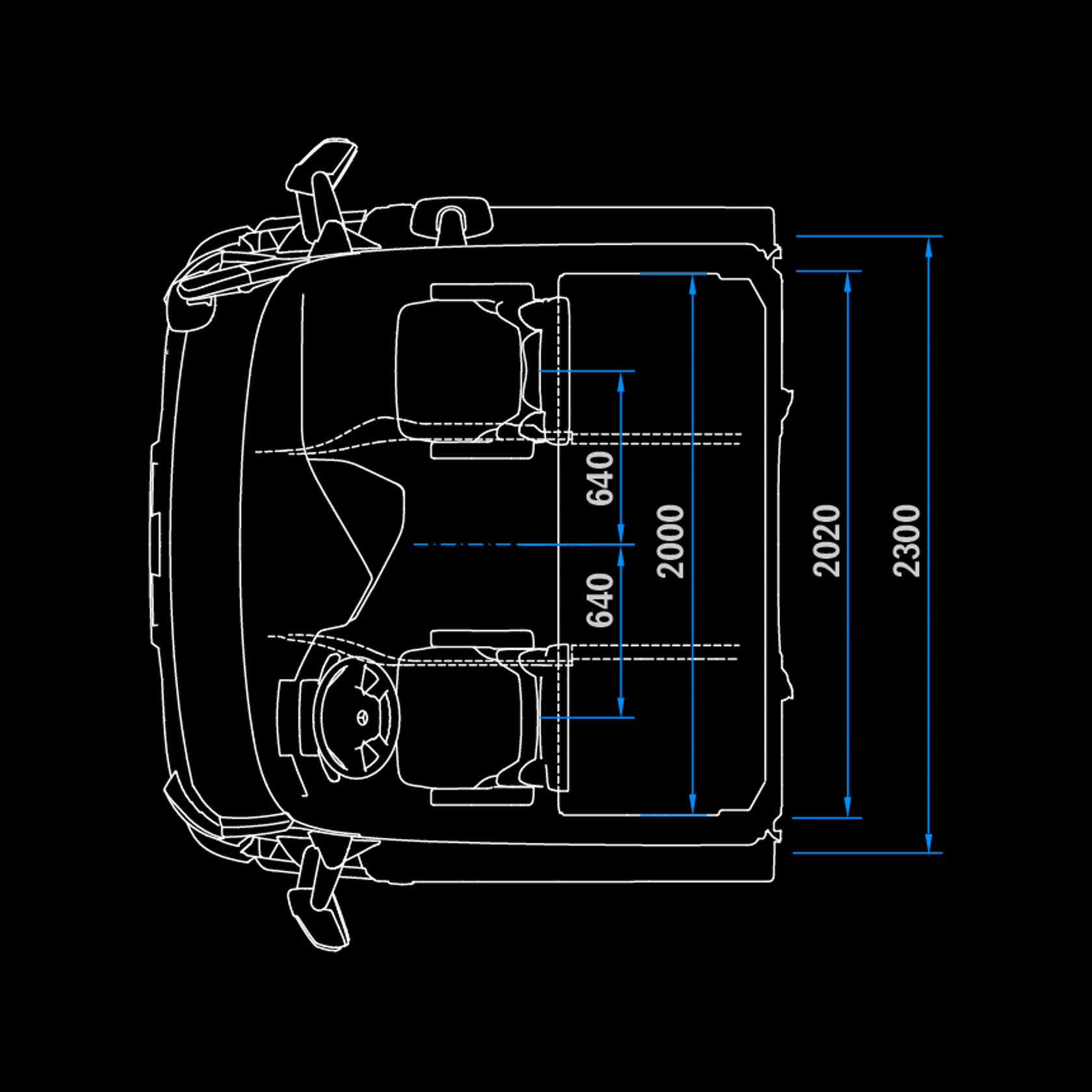 Cabina L StreamSpace 2,3 m, túnel 320, vista de cima