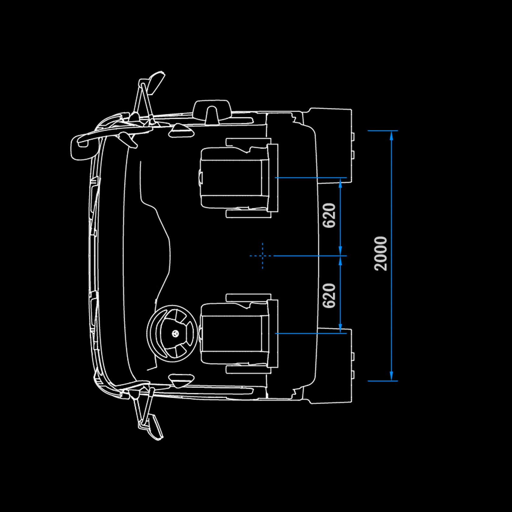 S-cabine ClassicSpace, verlengd, kipper, 2,30 m, tunnel, bovenaanzicht