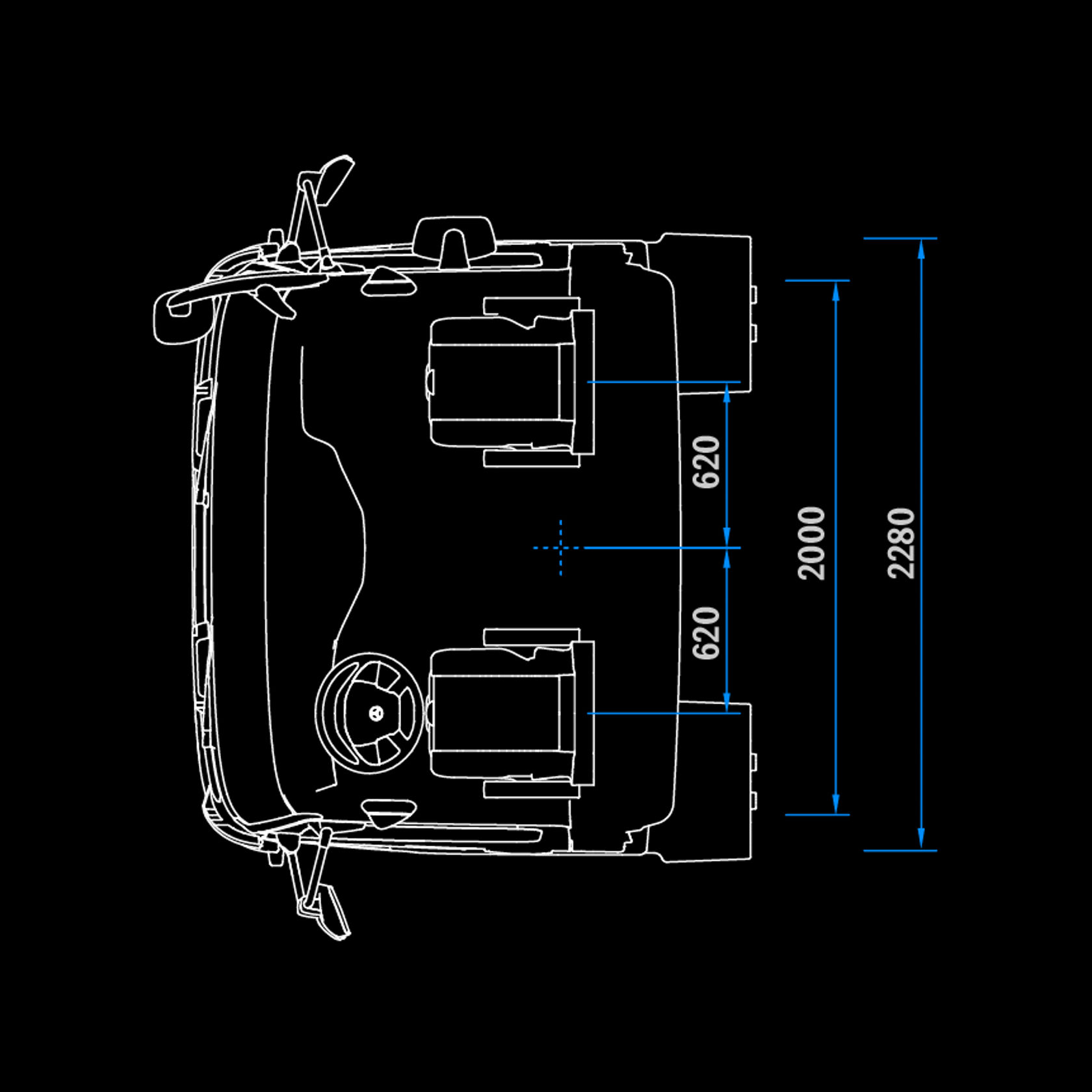 S cab ClassicSpace, extended, 2.3 m, tunnel, top view