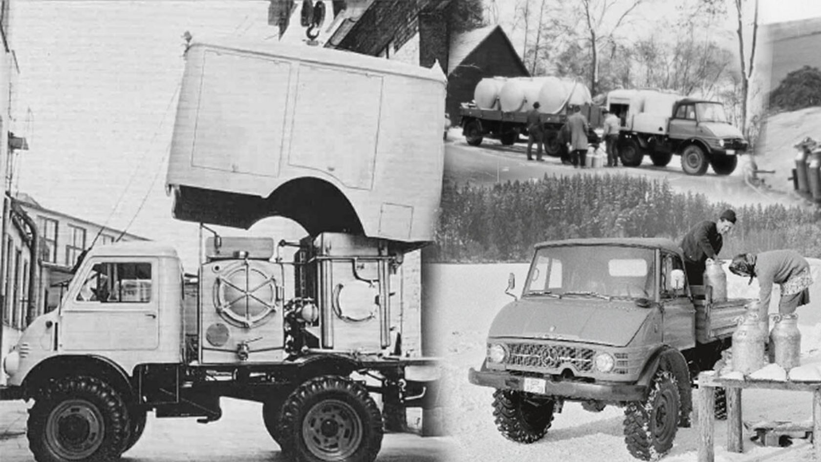 Unimog as a mobile milking unit in agriculture.