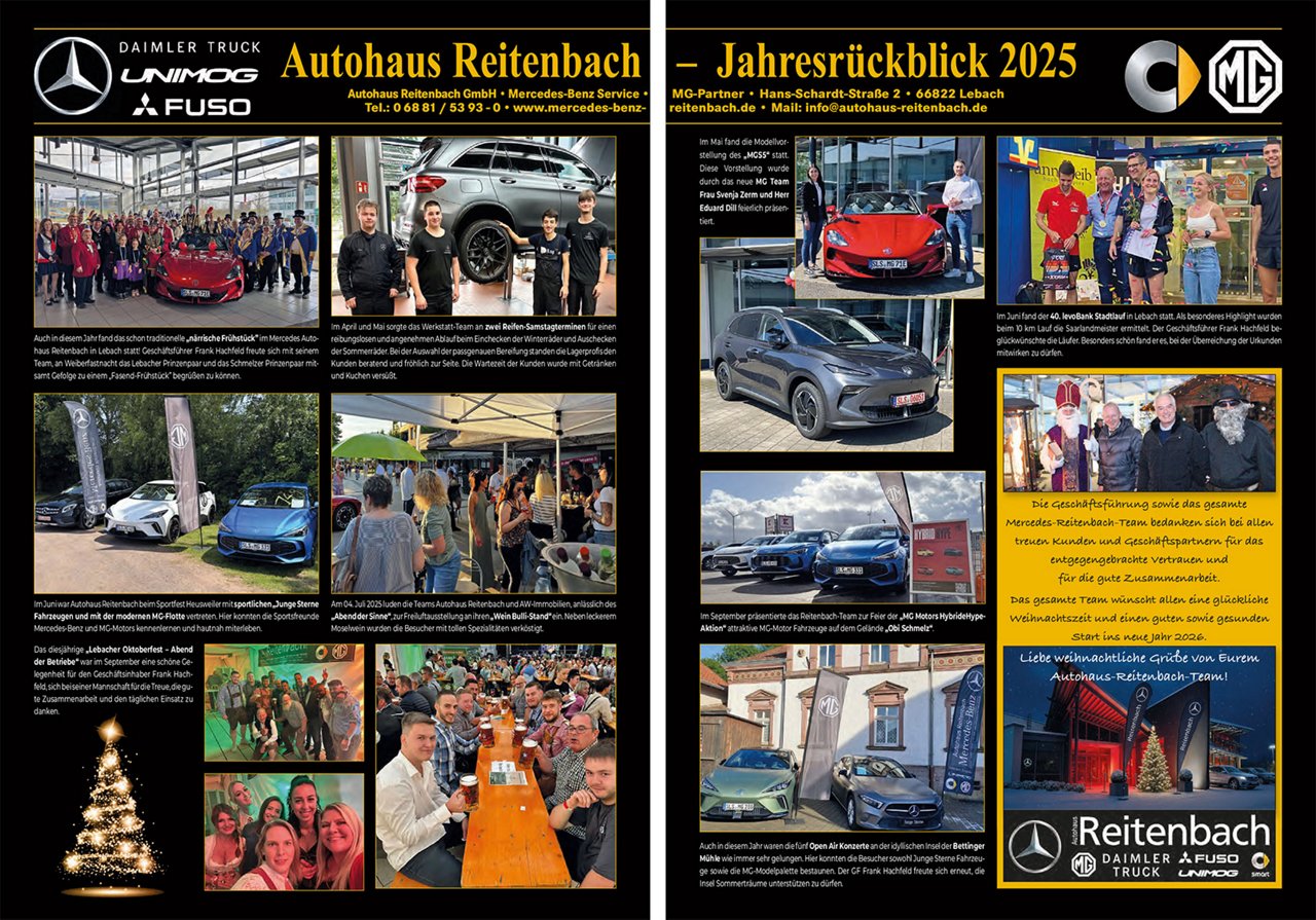 Collage Bildern von Personen und Fahrzeugen in und ums Autohaus Reitenbach
