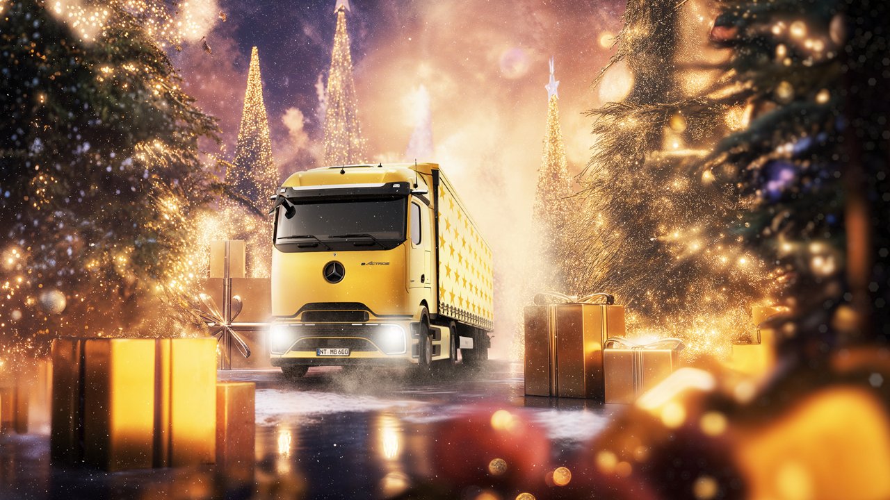 Mercedes-Benz Truck in weihnachtlicher Umgebung
