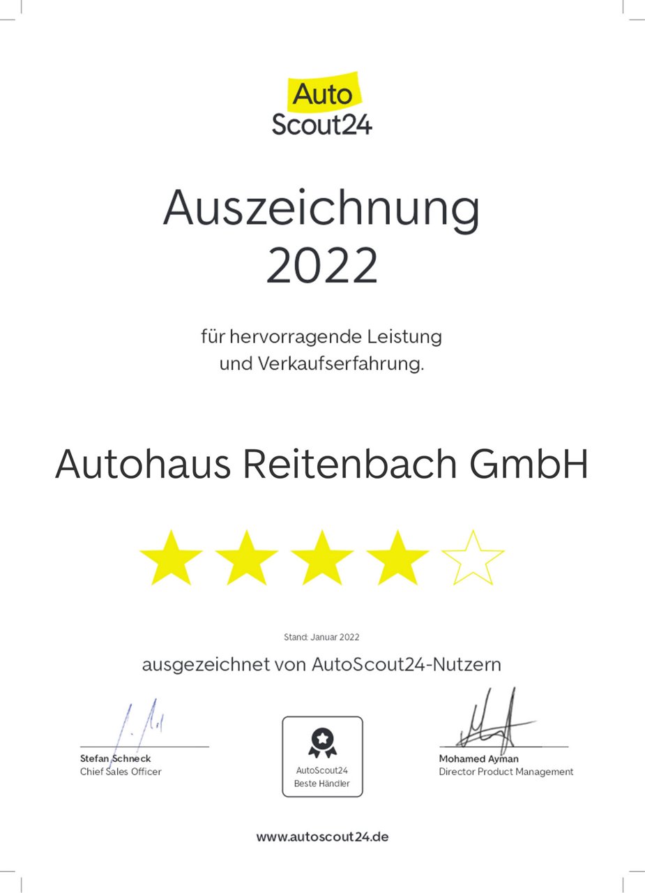 Dokument Auszeichnung 2022 von AutoScout 24