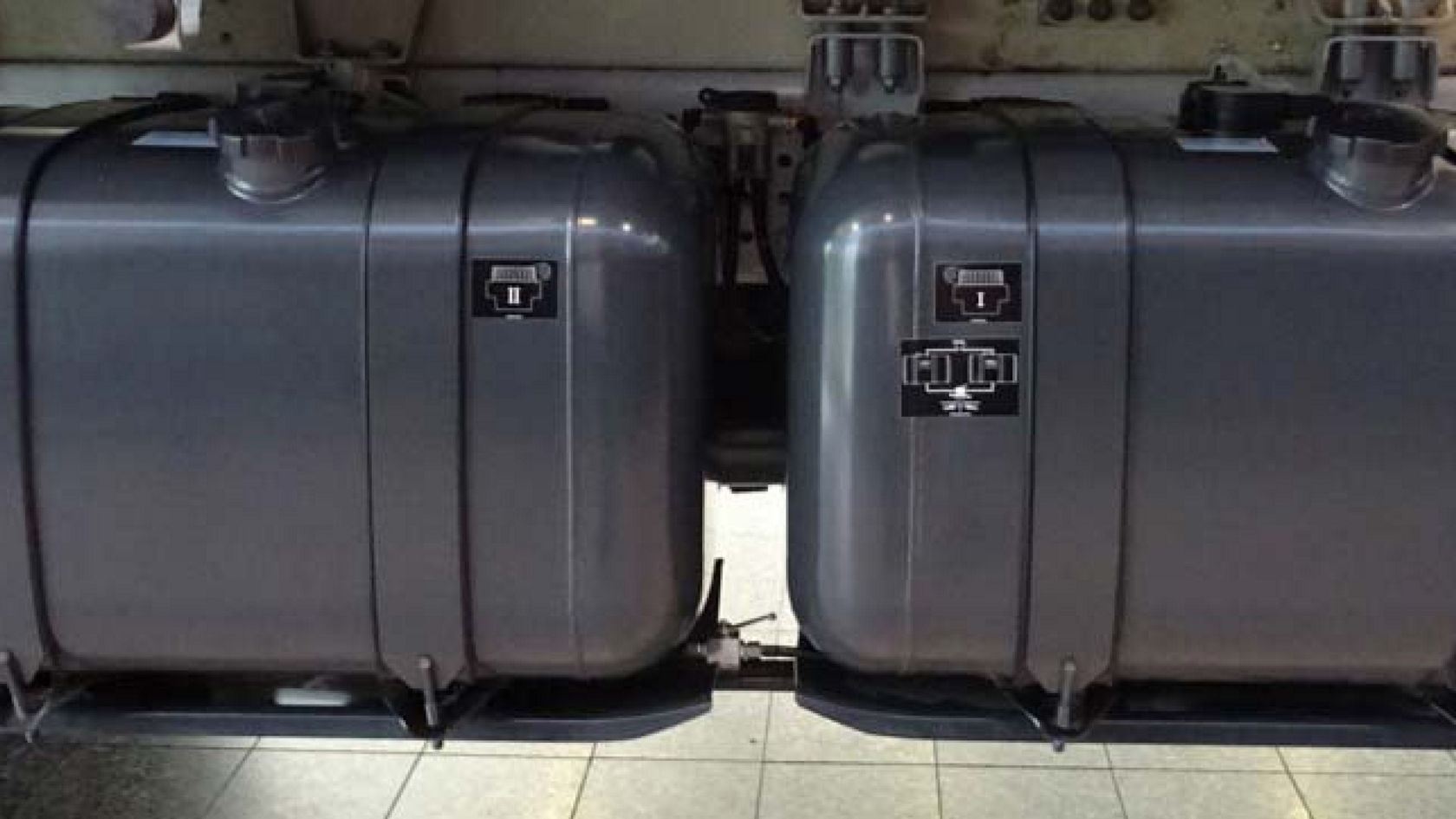 Close-up of the two separate steel tanks.